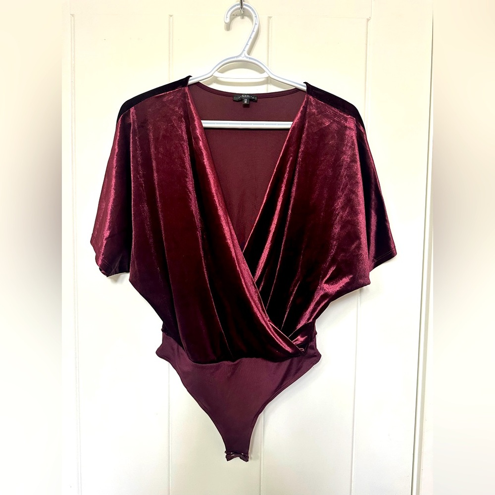 Dynamite Burgundy Velvet Bodysuit